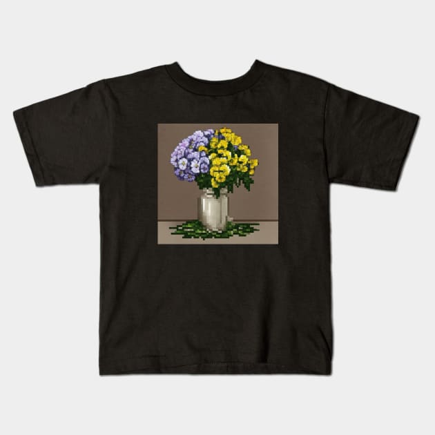 Pansy Floral Illustration Abstract Vintage Retro Kids T-Shirt by Flowering Away